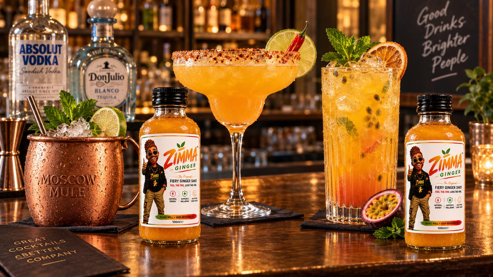 Zimma Ginger cocktails served on a bar counter