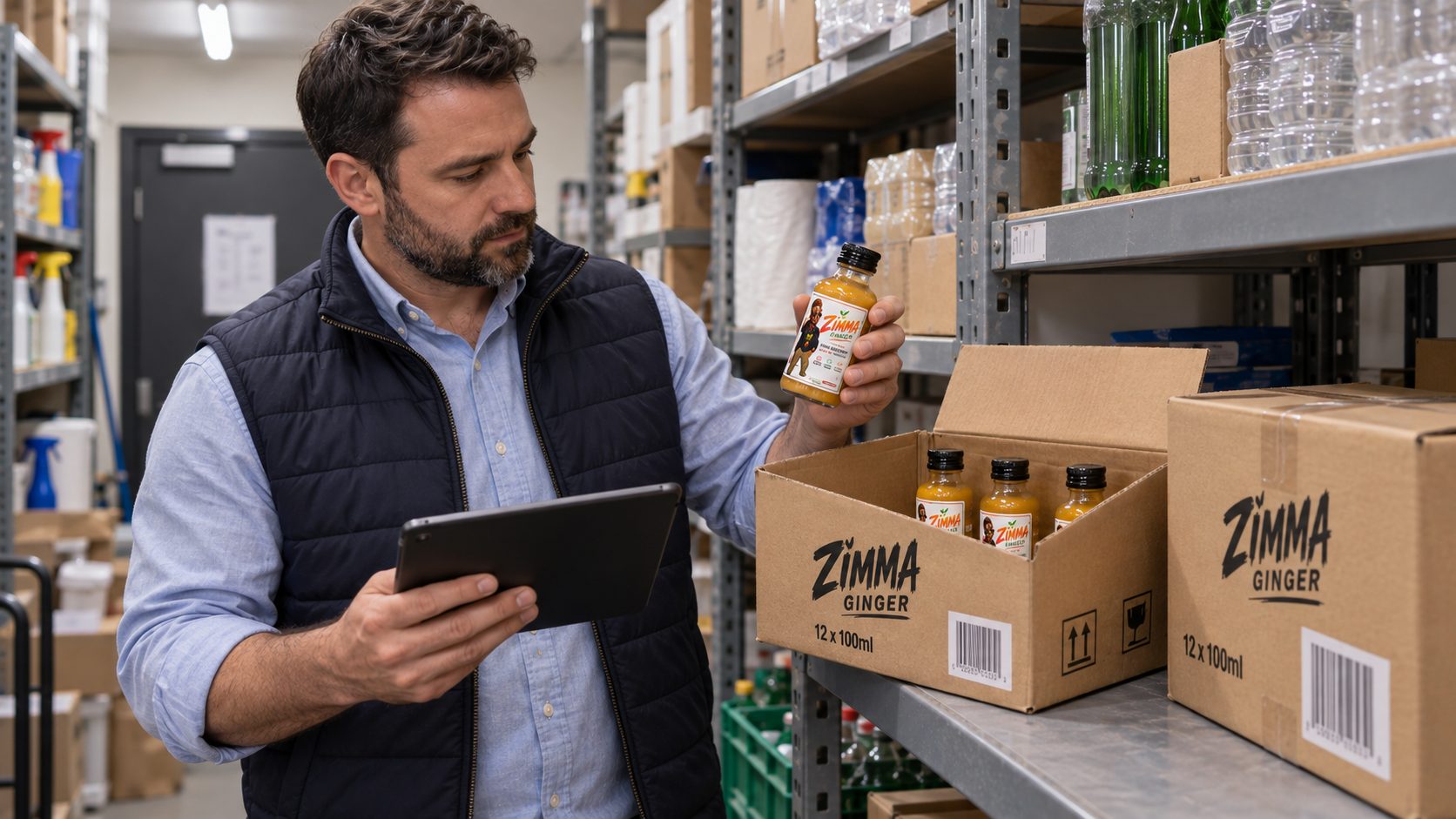 A retailer checking Zimma Ginger stock on a tablet before reordering